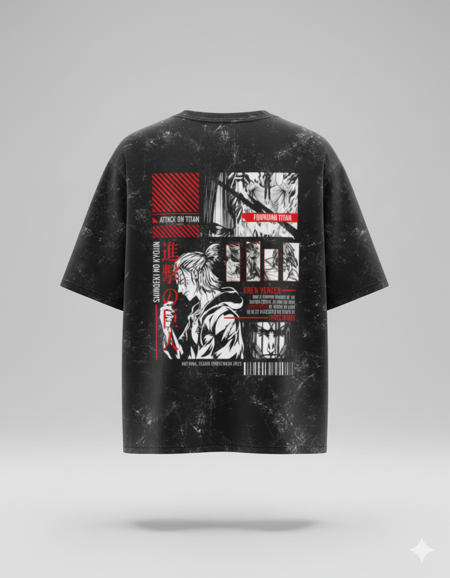 WRN - Eren Yeager Unisex Acid Washed Oversized Tee