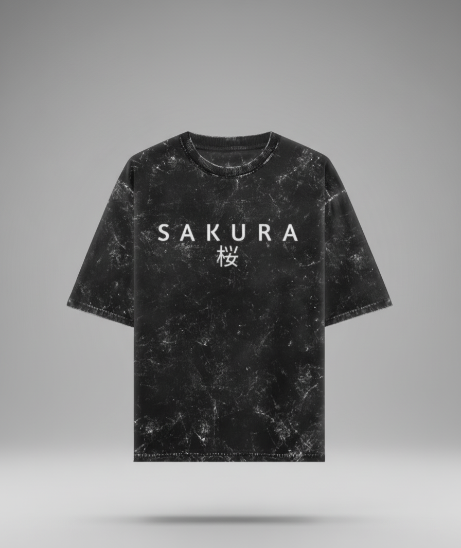 WRN - Sakura Japanese Cherry  Bloosom - Unisex Acid Washed Oversized Tee