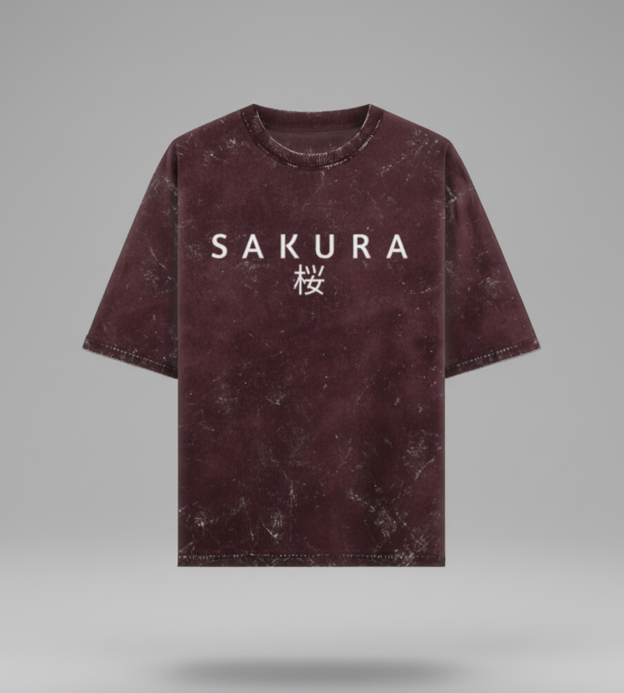 WRN - Sakura Japanese Cherry  Bloosom - Unisex Acid Washed Oversized Tee